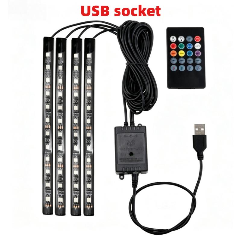 Car Interior Light Ambient Light with USB/Cigarette Decorative Lamps RGB Car Footwell Light with Remote/Voice Control