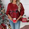 Knitted Sweater Winter Bow Stitching Round Neck Pullover Sweater for Women Fashionable and Versatile