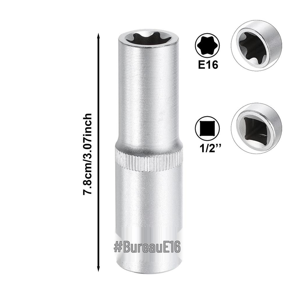 10-Piece 1/2" E8-E24 External Hex Long Deep Socket Wrench Set, CR-V Steel