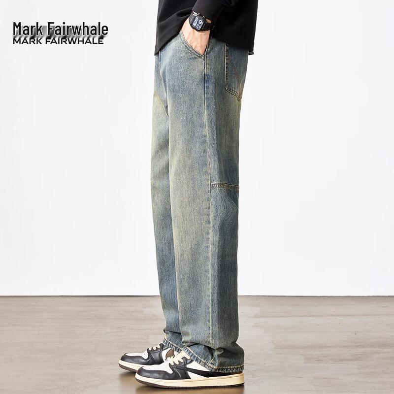 Mark Fairwhale Men's Retro Washed Loose Straight Jeans