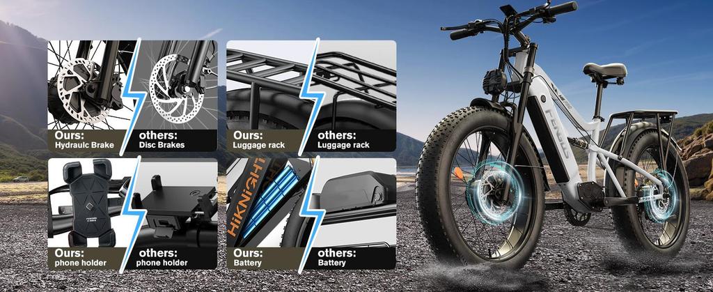 Elektrické kolo FENGQS H6 PRO Dva 750W motory 52V 17.5Ah Baterie 26*4.0 palcové Pneumatiky 60km/h Maximální Rychlost 140km Maximální Dojezd 7rychlostní