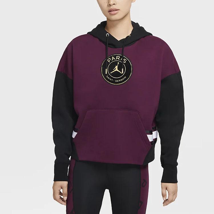 Jordan Paris Saint-Germain Fleece-Lined Warm Sports Pullover Hoodie Women Tops Bordeaux CU5282-610