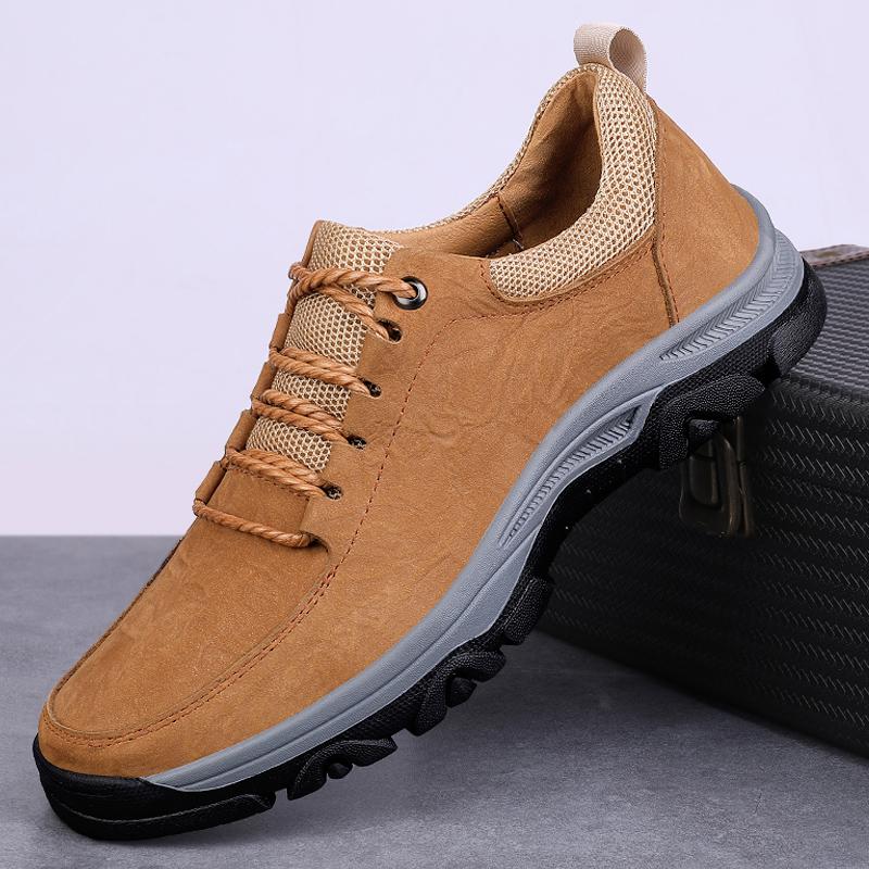 Genuine Leather Men Stylish Sneakers Men Lace-Up Breathable Casual Shoes Outdoor Male Comfortable Hiking Shoe Men's Travel Shoes