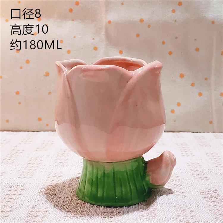 1 ud. 180 ml Tulipán Degradado Flor Pintado a Mano Taza de Agua Portavelas Taza de Cerámica Caja de Joyería de Interior