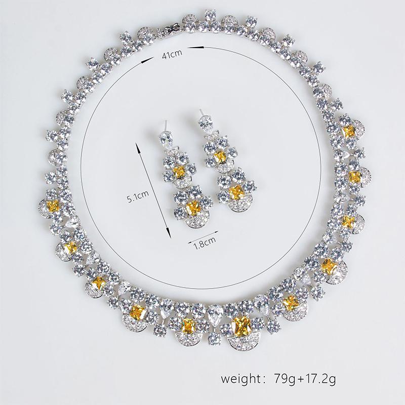 Women's Light Luxury Design Geometric Zircon Pendant Necklace Earring Set Fashionable And Versatile Niche Design Sense Set