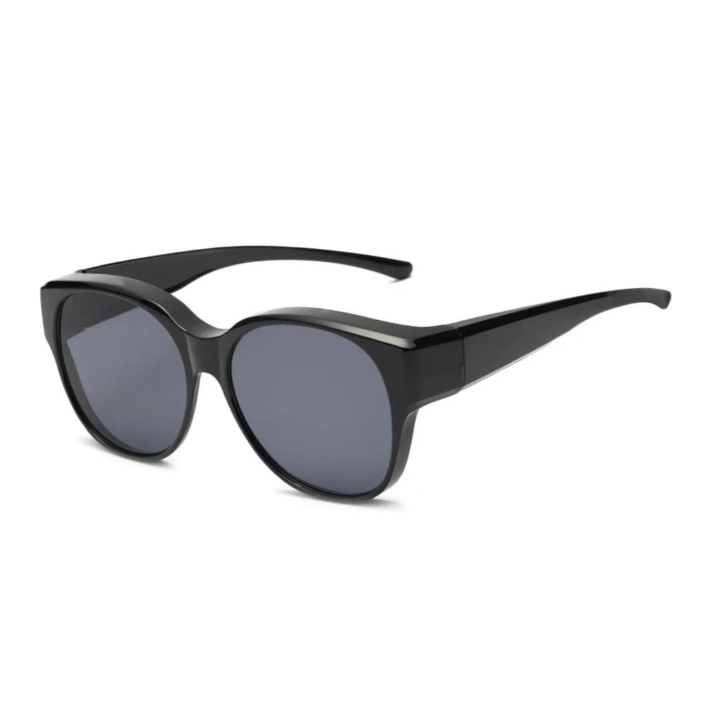 

Fashion UV Protection Driving Sunglasses Y2K Round Frame Wear Over Glasses Retro Black Shades for Women Men чёрный