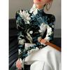 Women's Printed Cheongsam Collar Slim-fitting Long-sleeved T-shirt, Elegant Long-sleeved Bottoming Shirt, Spring and Autumn Women's Clothing