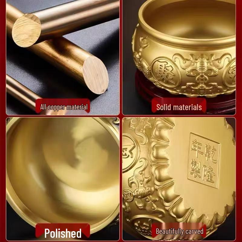 Chinese Brass Treasure Ornament: Large Copper Basin for Home Decor
