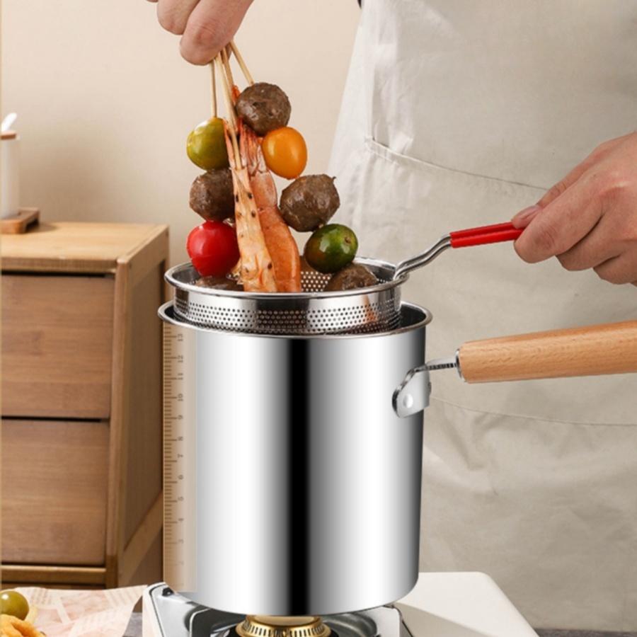 Factory Direct Sale 304 Stainless Steel Fryer Pot Set Fried Chicken Tempura Deep Cooking Pot Fryer for Kitchen