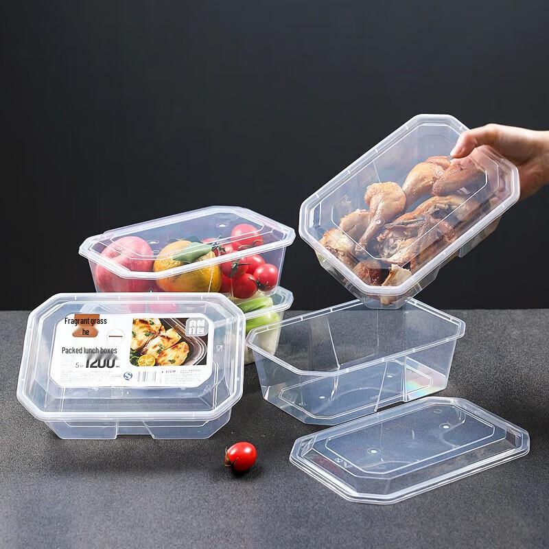 Disposable Rectangular Plastic Lunch Boxes 1200ML (50-pack)