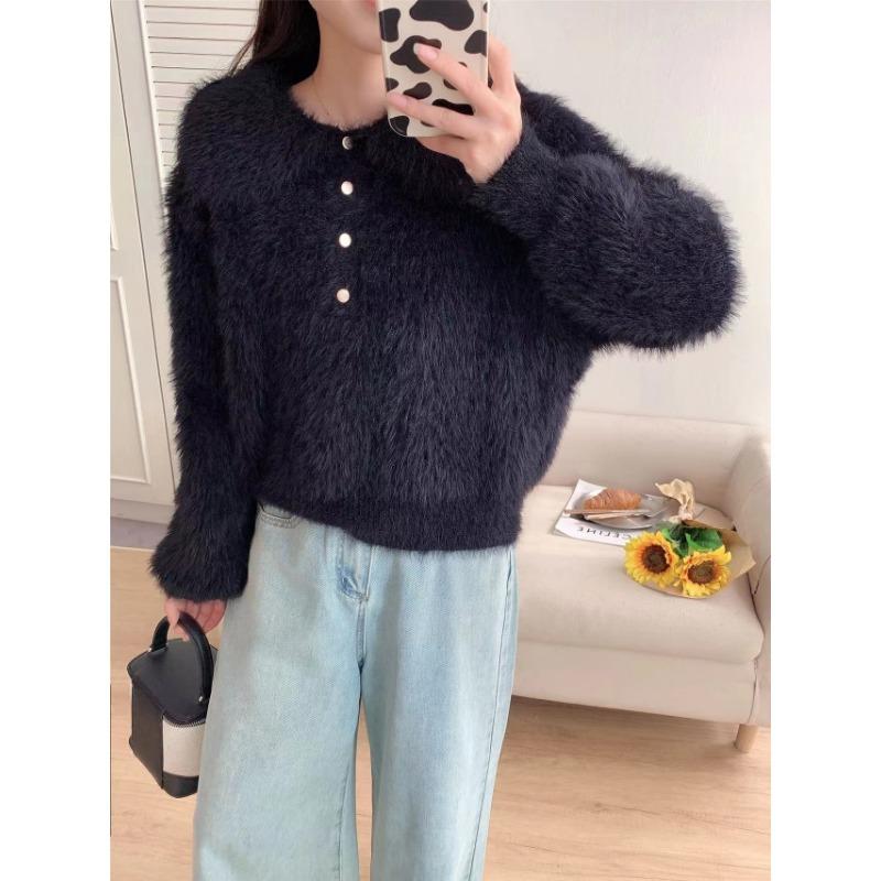 Doll Collar Imitation Mink Fleece Sweater Pullover Autumn and Winter New Loose Soft Waxy High-end Knitted Sweater Top Women
