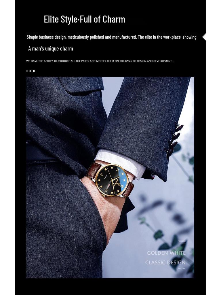 Schweizer Wasserdichte Leuchtende Herren Ultraflache Quarz Armbanduhr - TikToks Top-Seller