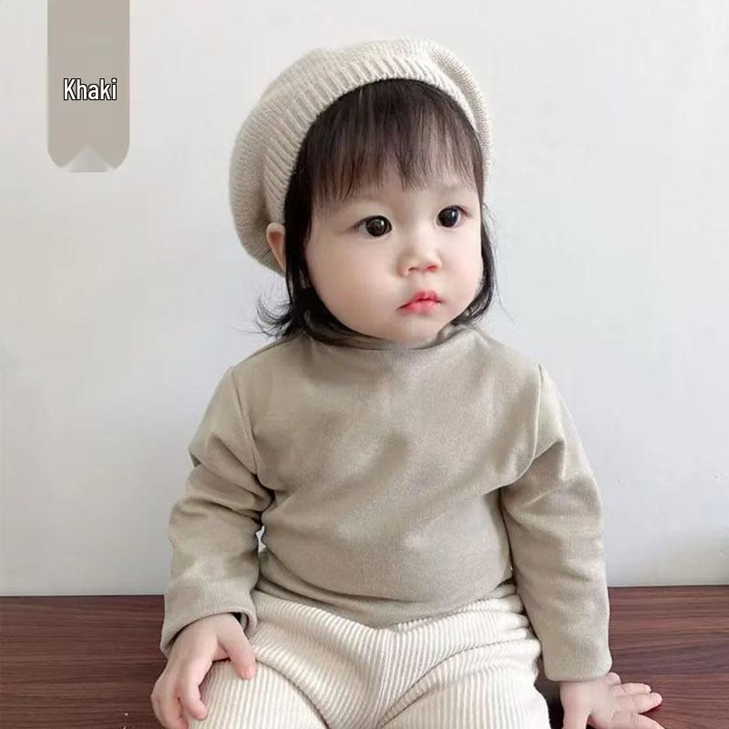 Dětské bezešvé kationtové německé sametové hřejivé tričko - střední límec, elastické, podzimní/zimní styl pro chlapce a dívky