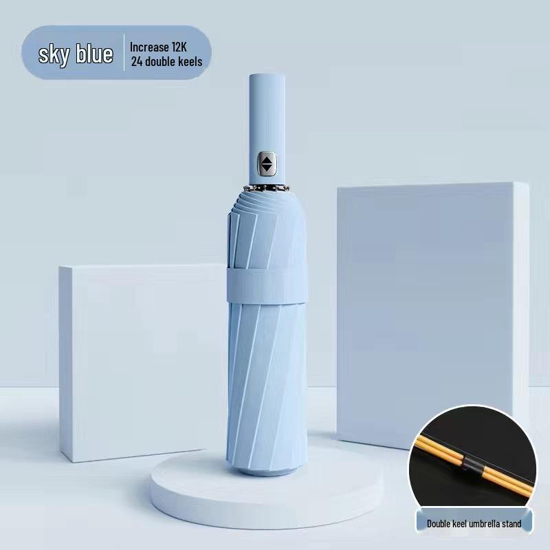 24-Rib Reinforced Automatic Folding Umbrella with UV Protection