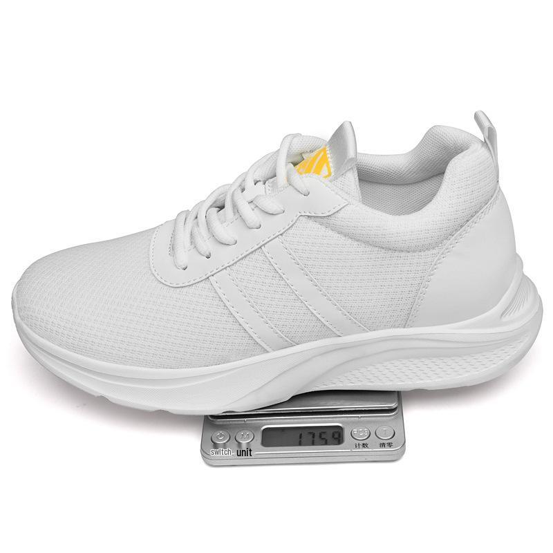Men's Mesh Round Toe Lace-up Sport Shoes, 8CM Height Increase, Quick-dry Flat Sole, Casual Style