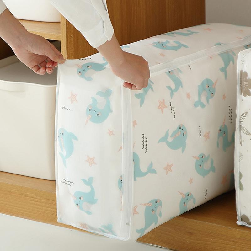 Bolsa de edredón de gran capacidad, bolsa de almacenamiento con impresión para el hogar, bolsa de almacenamiento de ropa transparente impermeable y a prueba de polvo
