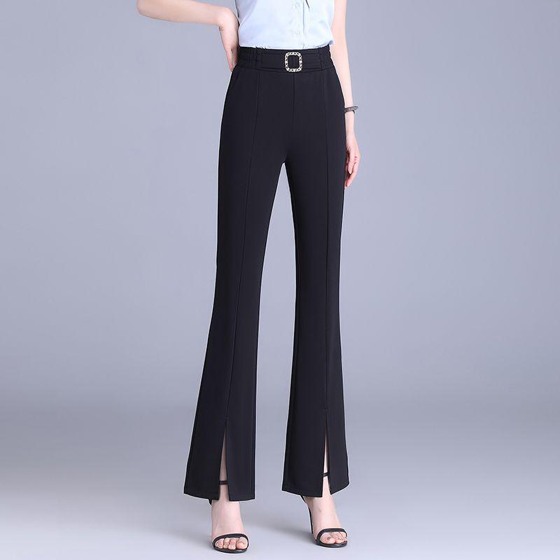 New Women's High-Waisted Split Flare Pants, Slimming, Casual, Versatile, Draping, Stretchy Elastic Waist, Wide-Leg Design.