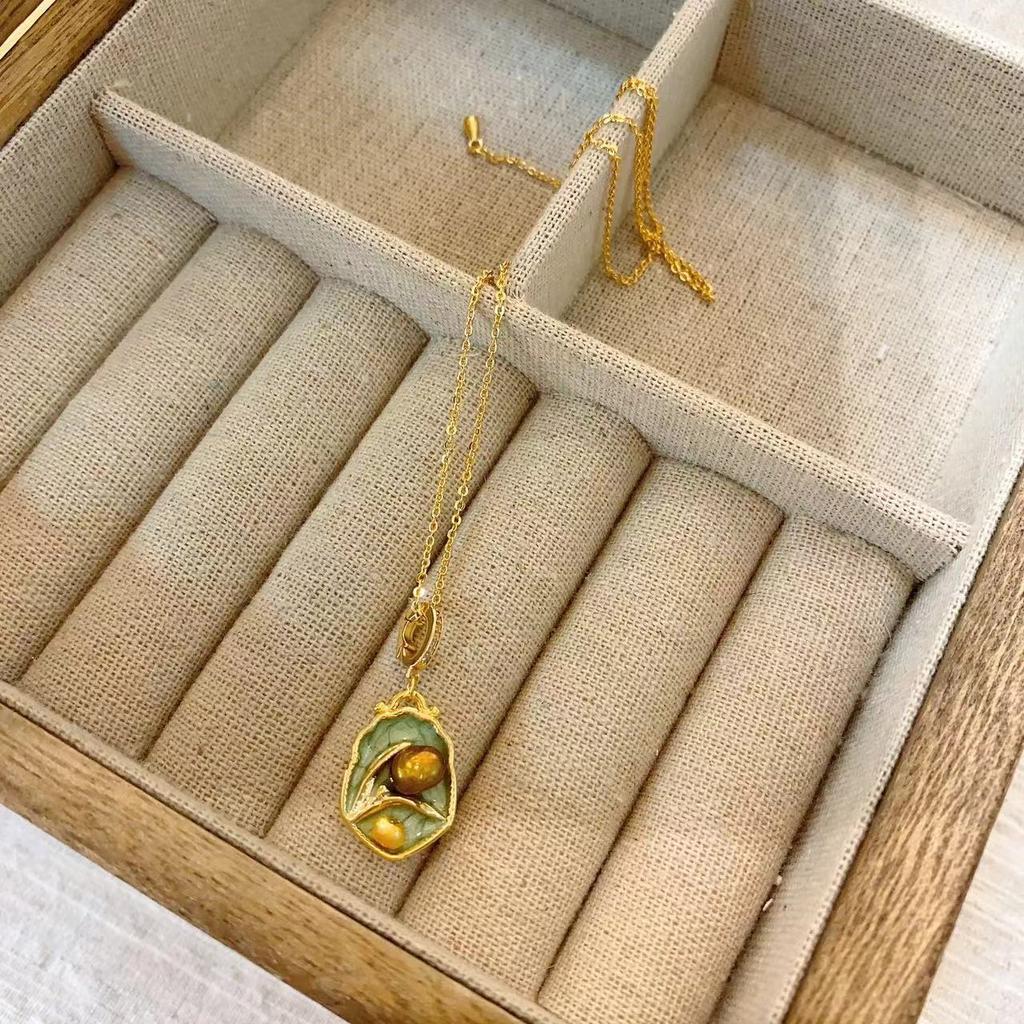 Vintage Oil Painting Natural Freshwater Pendant Fine Pearl Necklace Female Medieval Style Light Luxury Unique Female