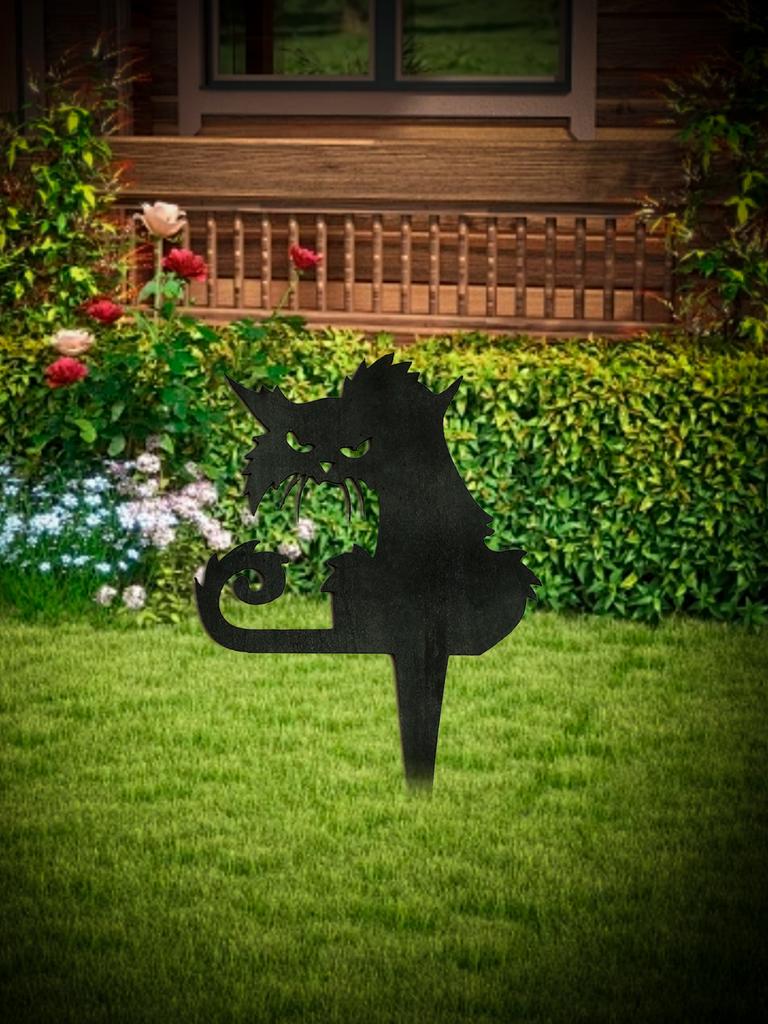 Wooden Halloween Yard Stake Black Cat Silhouette Garden Decoration Spooky Outdoor Decor for Lawn Pathway Halloween Party Display
