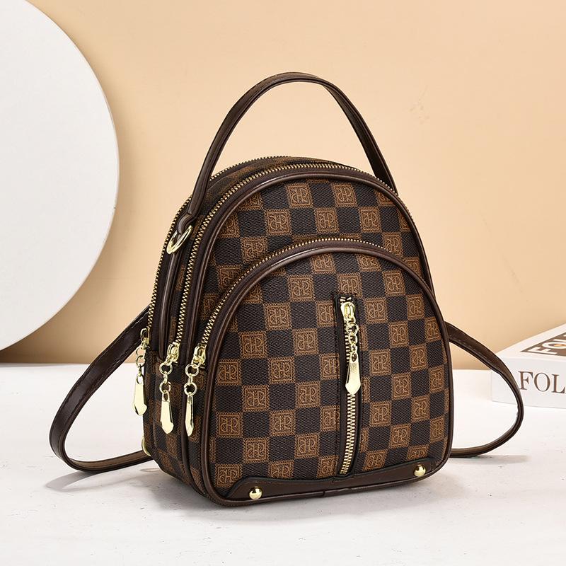 

Bag Women s 2025 New Fashion Checkerboard Flower Backpack Premium Texture Trend Shoulder Bag Versatile Backpack