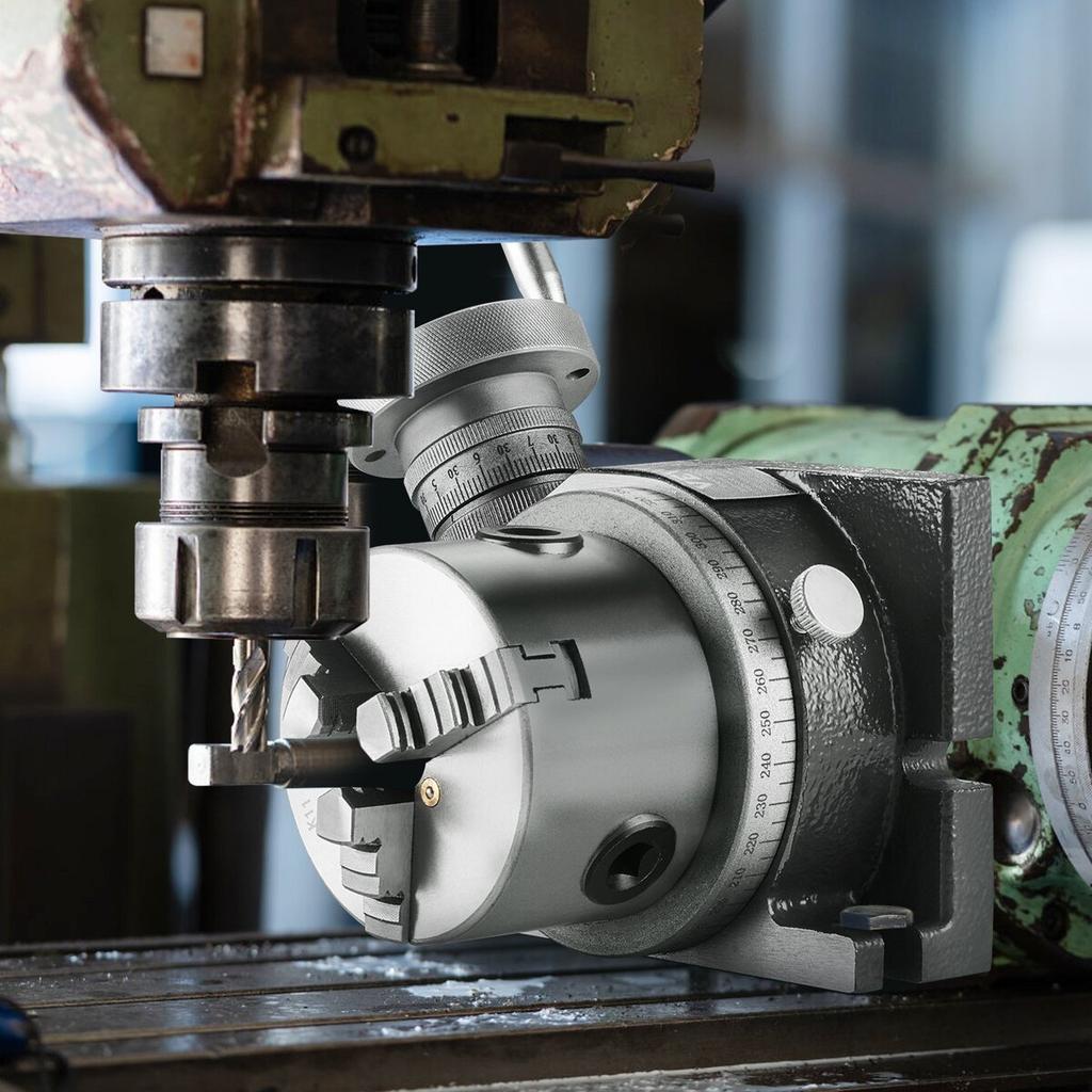 Rotary Table for Milling Machines, 100 mm, Horizontal Vertical Model Precision Milling Rotary Table, with 80 mm 3-Jaw Chuck M10 T-Bolts Nuts, for