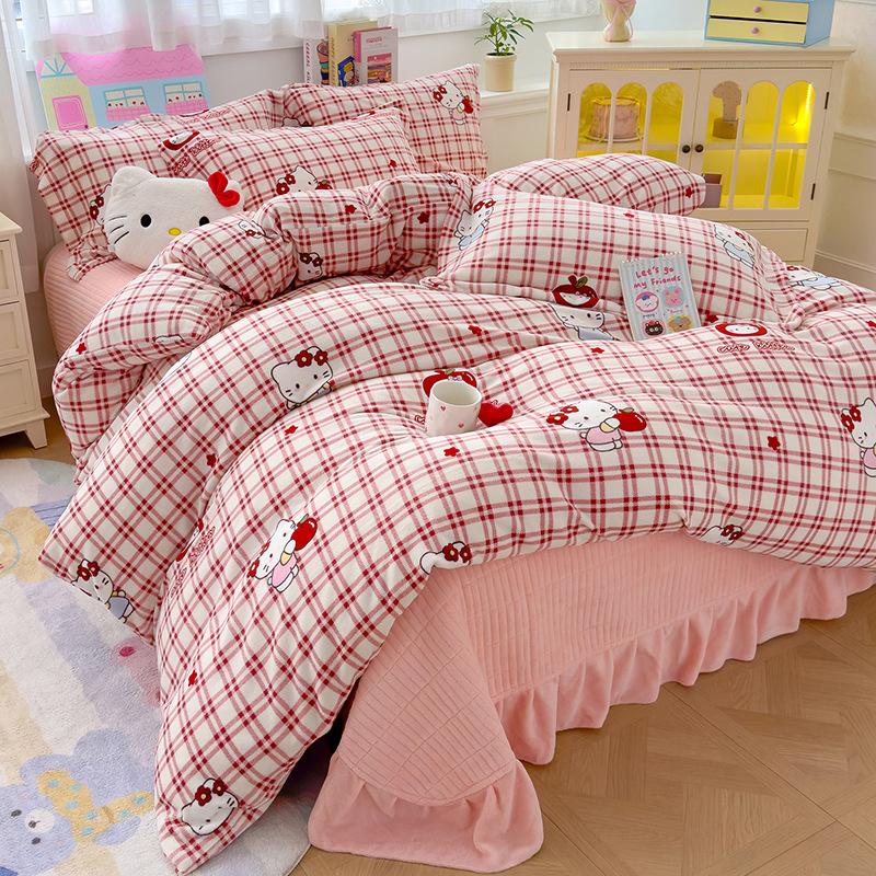Thickened Milk Fleece Bed Cover Four-Piece Set, Fleece Bed Sheet Quilt Cover, Baby Fleece Three-Piece Set, Bedding