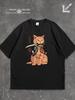 T-shirt with Samurai Cat Print