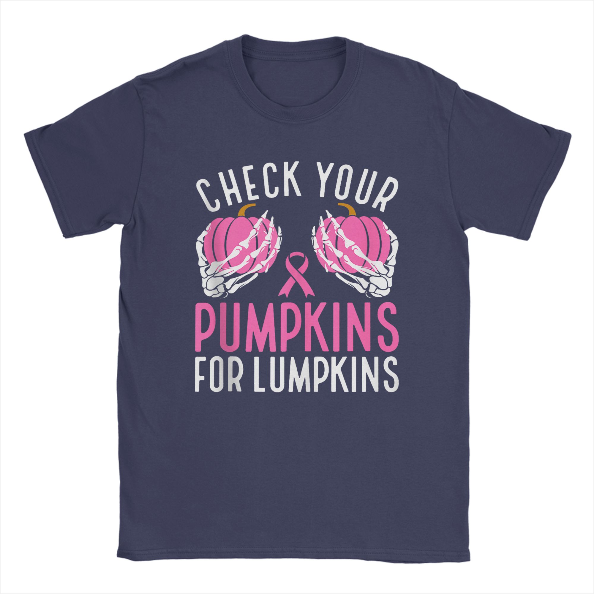 

Check Your Pumpkins Funny Halloween Breast Cancer Awareness T Shirts Men Cotton Vintage T-Shirts O Neck Short Sleeve Clothing 4XL