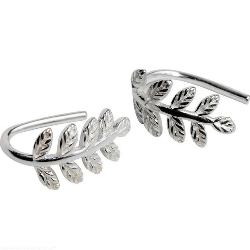 Korean Style Sen Leaves 925 Sterling Silver Fashion Jewelry Ear Hook Simple Honey Leaf Mini Tree Branch Earrings E128