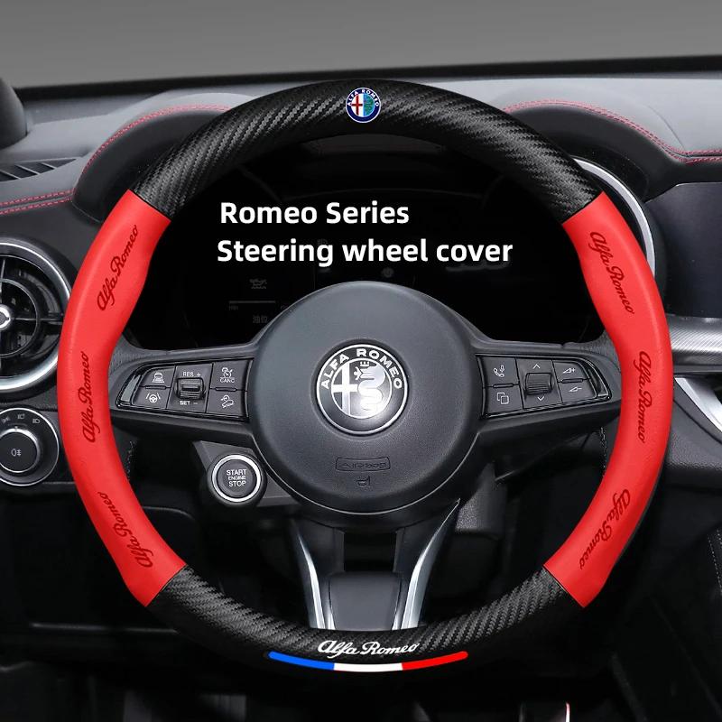 Car Stickers For Alfa Romeo Carbon Fiber Car Logo Styling Leather Steering Wheel Cover Auto Accessorie For Alfa Romeo 159 166 Sp