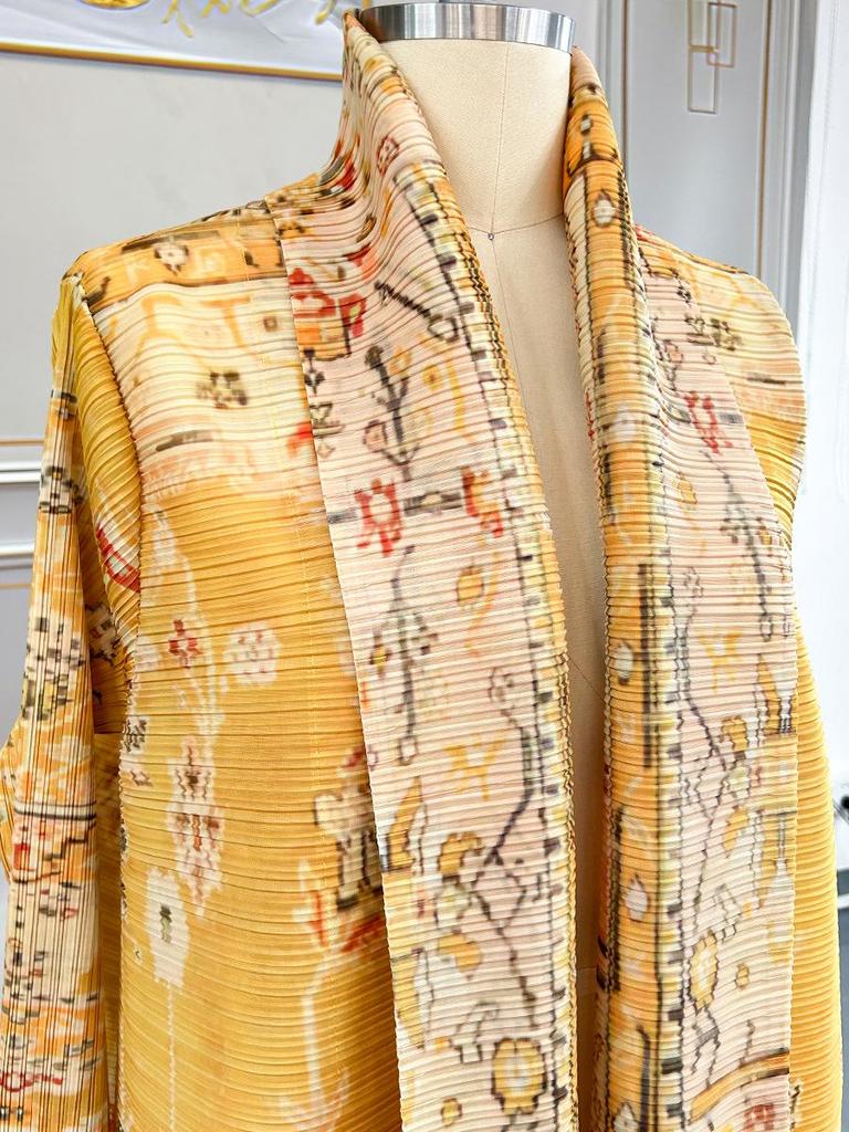 Women's Issey Miyake Pleated Print Cardigan Abaya - Long, Plus Size Arab Robe