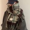2024 Japanese Crystal Blue Fluffy Scarf: Women's Thick Warm Plaid Neck Warmer for Autumn/Winter