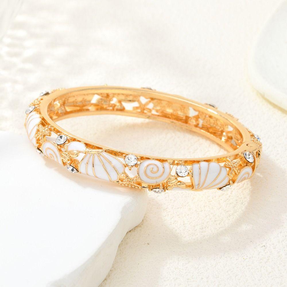 Metal Vintage Cloisonne Bangle Shell Women's Hand Bracelet Starfish Shell Bangle Gold Jewelry