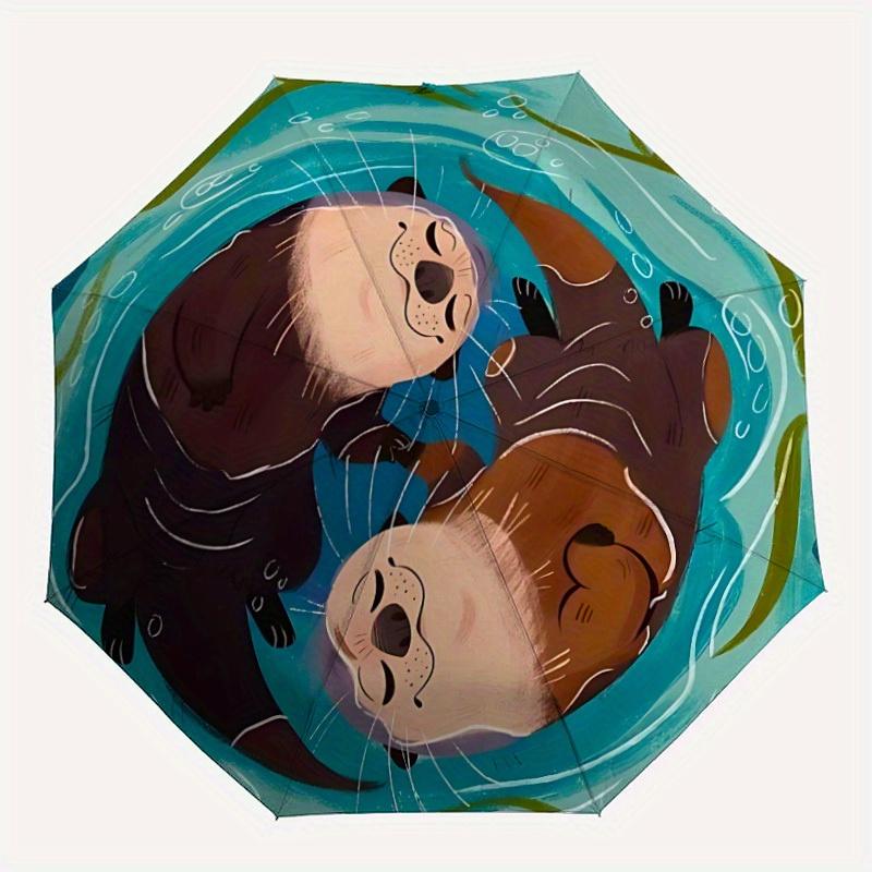 

1pc Otters Water Auto Open/close, All-Season Portable Folding Umbrella for Women & Men, Travel, Everyday, Formal Events - Compact Luxury Parasol, Outd