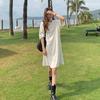 Women's Crew Neck Short Sleeve T Shirt Dress Loose Fit Solid Color A Line Midi Dress Casual Sundress
