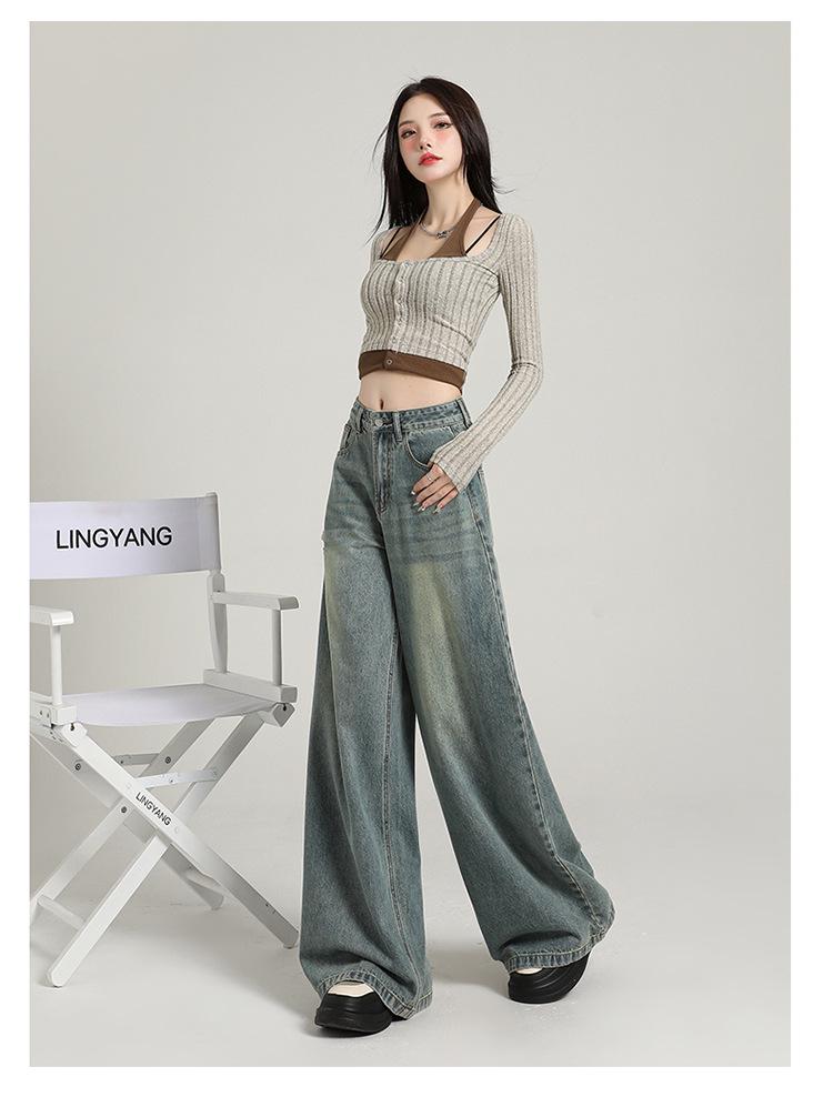 Women's High-Waisted Wide-Leg White Jeans - 2025 Autumn Collection, Loose Fit, Floor-Length, Slimming Casual Style