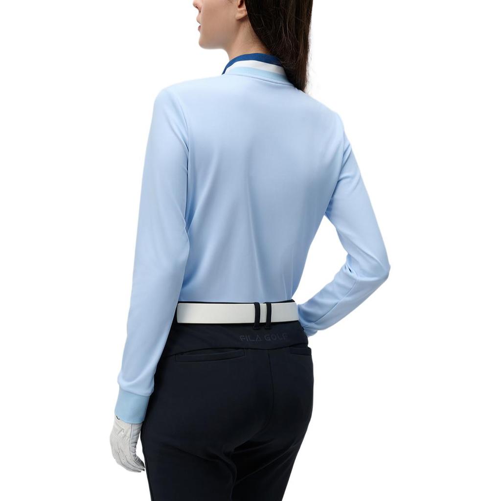Fila Golf Series Knitted Comfortable Versatile Long Sleeve T-Shirt Women Tops Afternoon-Blue A11W445202F-LB