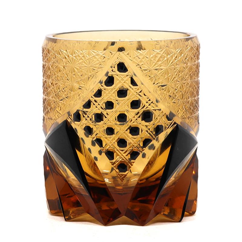 

7.7 Oz 9.5 Oz Heavy Edo Kiriko Tyle Whiskey Tumbler Colored Crystal Glass Rocks Old Fashioned Tumbler With Hand Cut Design