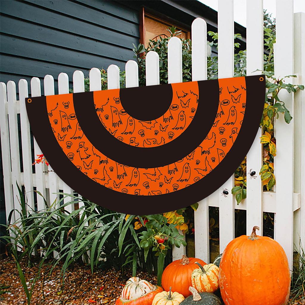 Halloween Scary  Fan Flag Bunting Decor  Witch Flying  Print Outdoor Terror Canvas Fence Ornaments