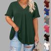 Women S Plus Size Casual Solid Short Sleeve Petal Sleeve V Neck Top