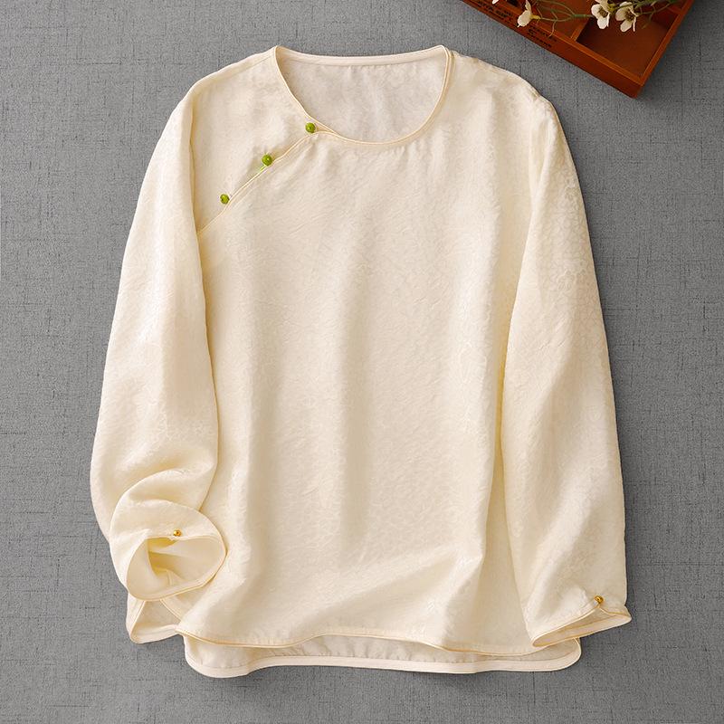 

Modern Chinese Style Oblique Collar Silk Shirt XL абрикосовый