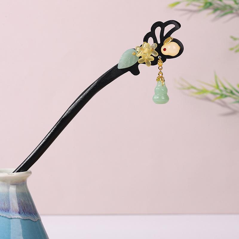 Ancient Style Ebony Imitation Wooden Tassel Hairpin - Hanfu Accessory for Women