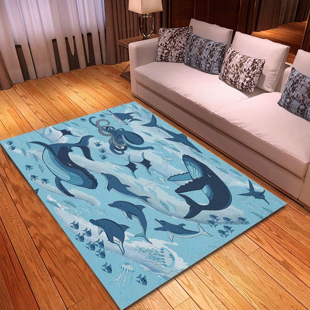 Jumping Dolphins Area Rug for Kids Boys Girls Cute Ocean Animal Decorative Carpet Sea Creatures Indoor Floor Mat Area Rug