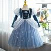 Girls' Frozen Elsa Fleece-Lined Winter Dress - Fashionable Princess Evening Dress