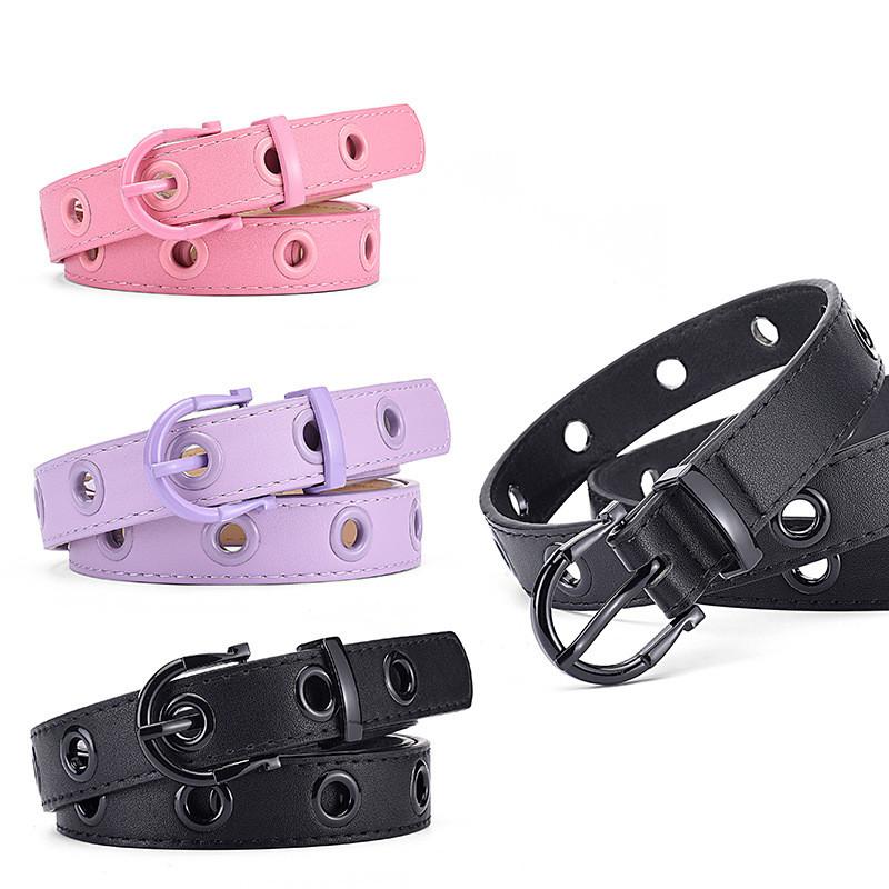 Trendy Pu Leather Women's Belt With Eyelet Holes And Colorful Buckle For Chic Looks