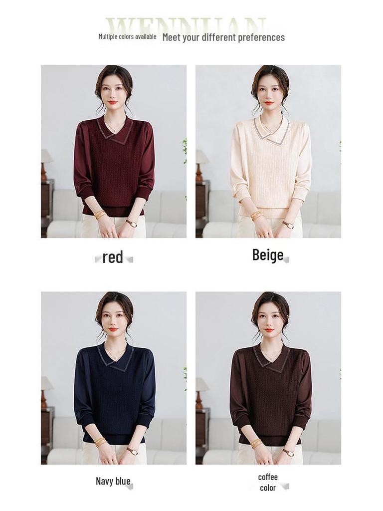 Mom's Spring Knit Sweater - Stylish Plus Size Top for Mid-Aged & Elderly Women