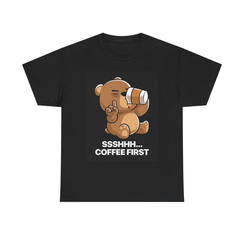 Coffee First Teddy Bear Graphic T Shirt Vintage Funny Unisex Heavy Cotton Tee XL