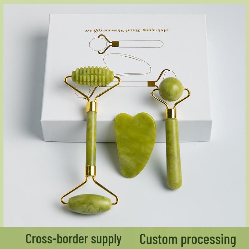 Universal Jade Beauty Instrument: Full Body Massager & Facial Roller with Gua Sha Board Set.
