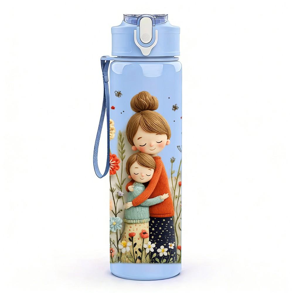 1PC Little Girl Hold Flower Basket Print 750ml Color Plastic Sports Water Bottle Leakproof Flip Straw Lid Suitable for Sports Office Home Use