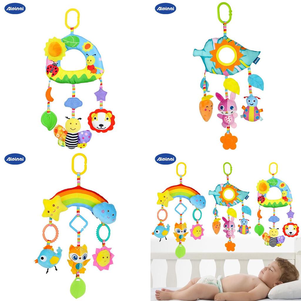 Baby Rainbow Plush Hanging Toy With Owl Rabbit Bee Figures For Nursery And Car Decor